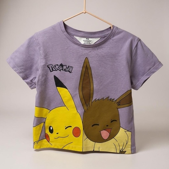[KID] H&M x Pokémon 2T Purple Pikachu & Eevee Graphic 100% Cotton Discontinued - Picture 2 of 5